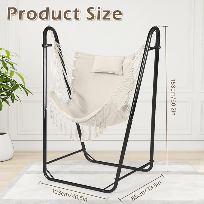 U-Shaped Hammock Chair with Stand, Heavy-Duty and Rustproof Hanging Chair with - Image 3