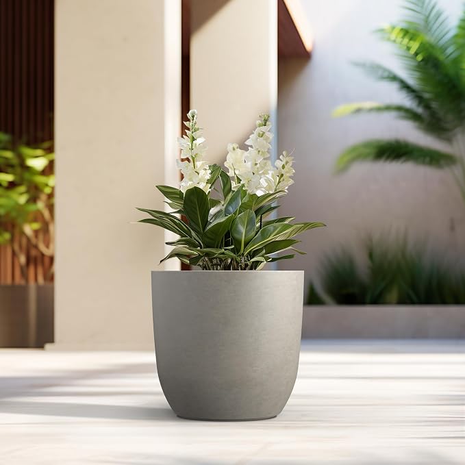 Kante 16.5" Dia Round Concrete Planter, Large Outdoor Modern Indoor Decorative - Image 4