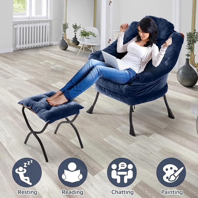 Lazy Chair with Folding Ottoman, Leisure Sofa Chair, Soft Fabric Armchair with - Image 7
