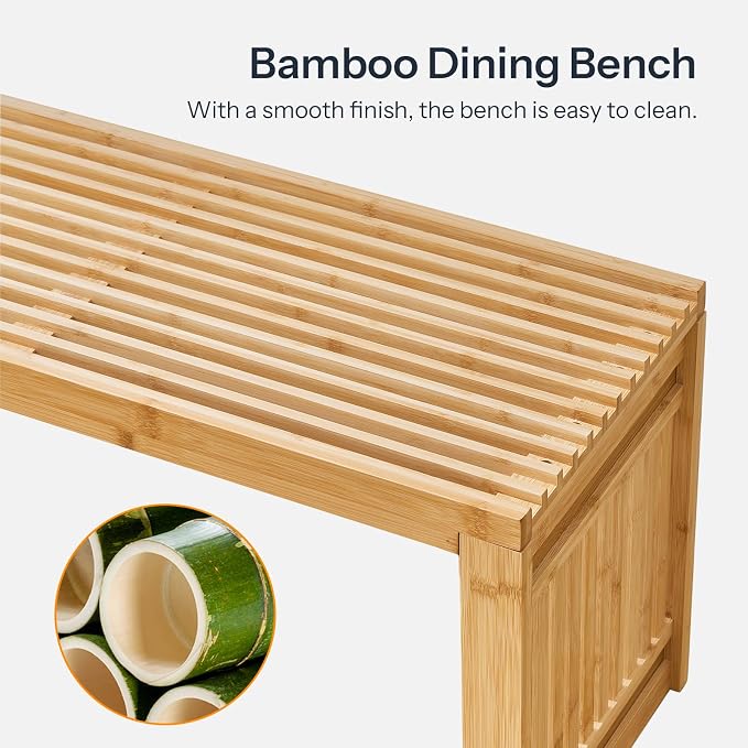 HOOBRO Bamboo Dining Bench, 35 inch Farmhouse Kitchen Table Bench, Solid Bamboo - Image 6
