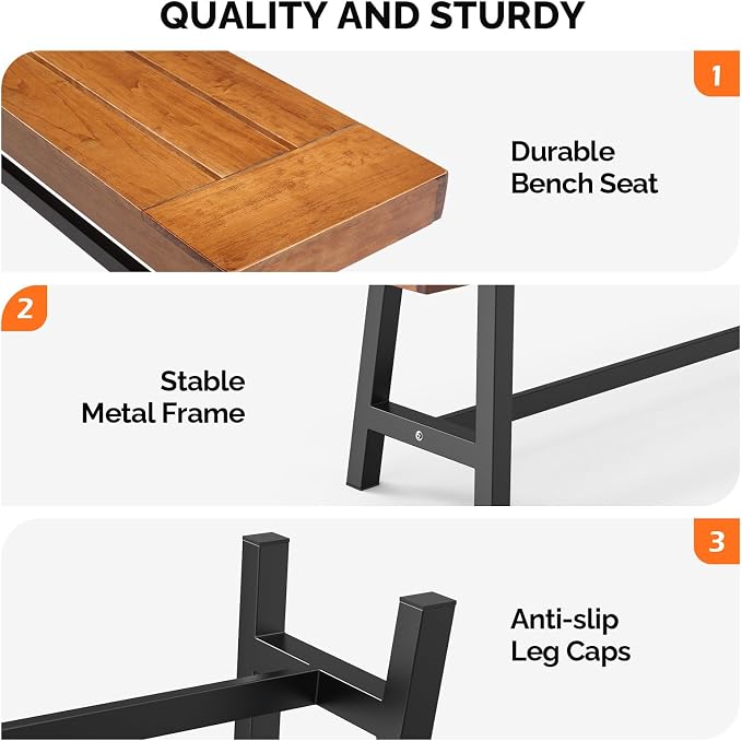 VINGLI Outdoor Bench with Metal Legs Rustic, Wood Dining Bench Indoor Outdoor - Image 6