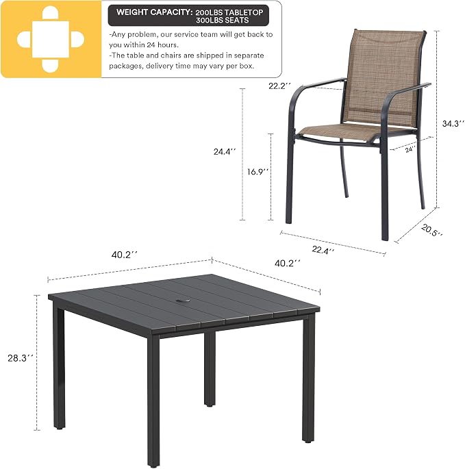 VICLLAX Patio Dining Set for 4, Outdoor Furniture Set Includes 1 Square Patio - Image 7