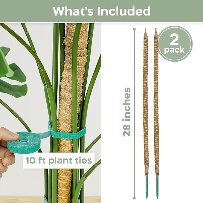 2 Pack 28'' Bendable Moss Pole Monstera Plant Support - Image 2