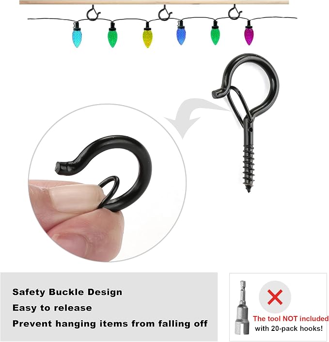 PlusRoc 20 Pack Ceiling Hooks for Hanging Plants Outdoor String Lights Heavy - Image 2