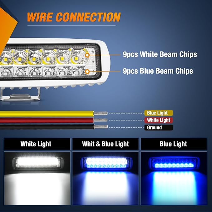 Nilight Marine LED Pods Navigation Lights 2PCS 54W Blue White Flood Beam Ponton - Image 3