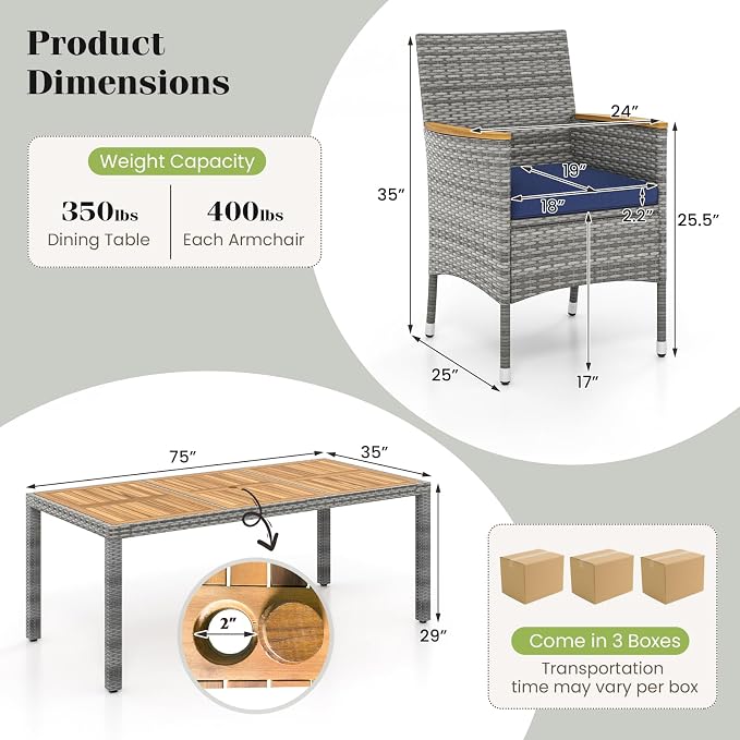 Tangkula 9 Pieces Rattan Outdoor Dining Set - Image 7
