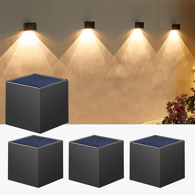 LUHLEE Solar Wall Lights Outdoor, Square Modern Solar Wall Sconce IP65 by LUHLEE