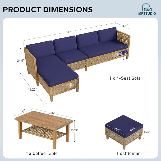 MFSTUDIO Wicker Patio Furniture Set, Rattan Outdoor Couch Sectional Sofa - Image 9