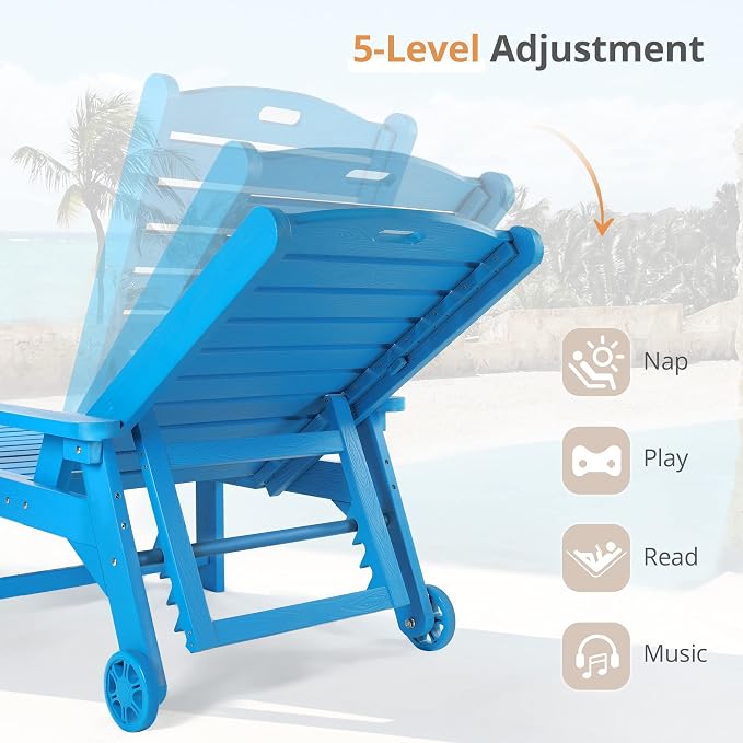LUE BONA Outdoor Chaise Lounge Chairs Set of 4, HDPS Chaise Lounger, 5 - Image 6