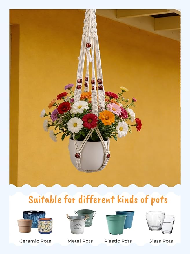 35 inch Macrame Plant Hanger for 5-10 Pot Indoor wall Window Boho Long Crochet - Image 3