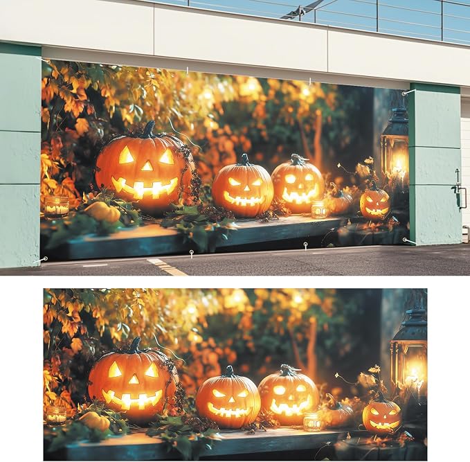 ANNA QUEEN Halloween Pumpkin Garage Door Banner 6 x 13FT, Glowing - Image 6