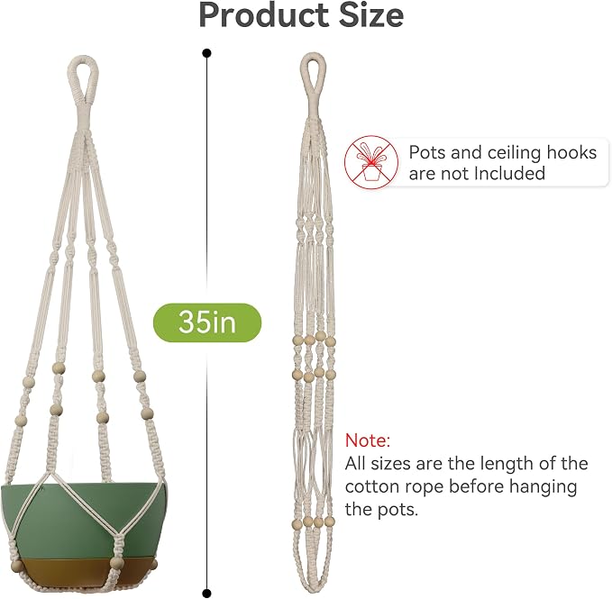 USLAI Macrame Plant Hanger Indoor Outdoor, Fits 4 to 15 Inch Pots, Strong - Image 8