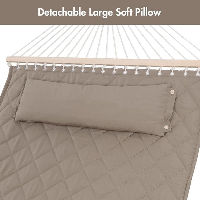 ANOW Double Hammock with Spreader Bars and Detachable Pillow, 2 Person Hammock - Image 8