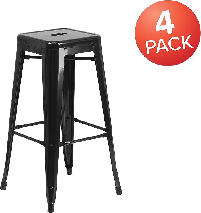 Flash Furniture Lily 4 Pack Commercial Grade 30" High Backless Black Metal - Image 4