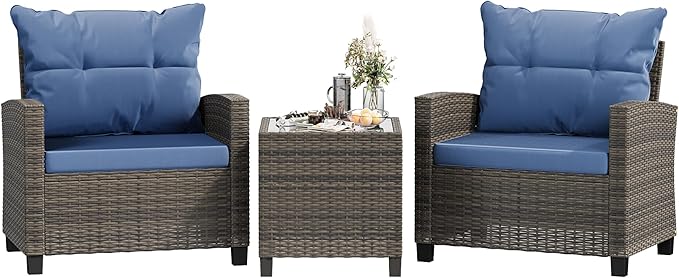 Shintenchi 3 Pieces Patio Furniture Set 3 Pieces PE Rattan Wicker Chairs by Shintenchi