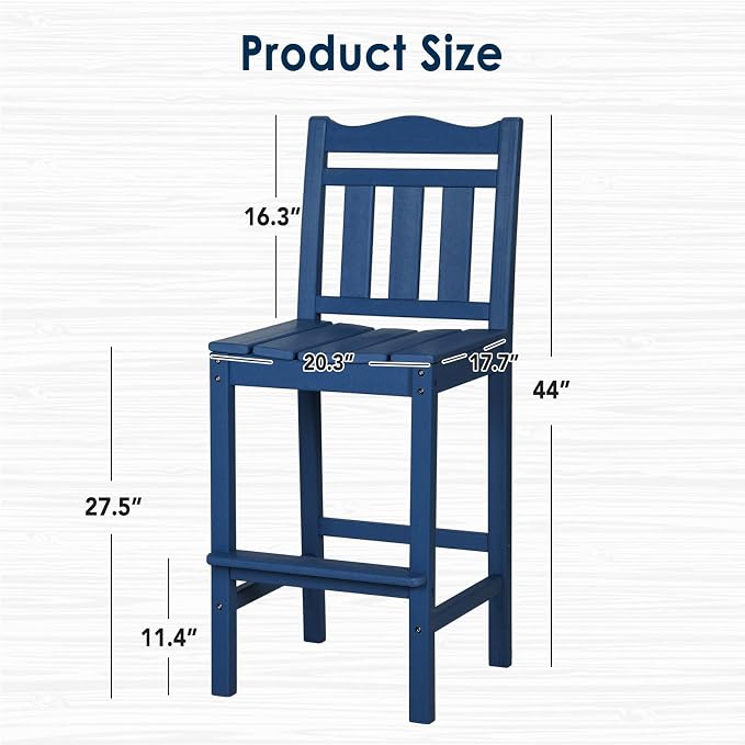 nalone Outdoor Bar Stools Set of 2, HDPE Tall Adirondack Chairs Bar Chairs - Image 3