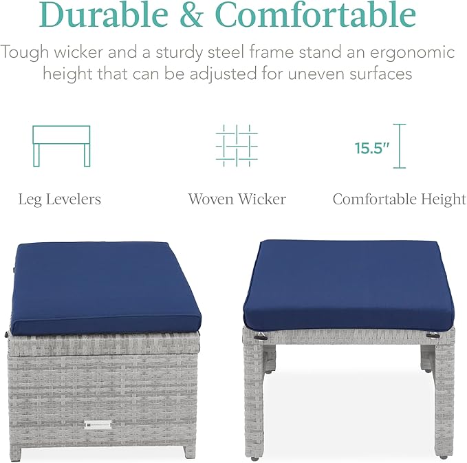 Best Choice Products Set of 2 Wicker Ottomans, Additional Seating, Side Table - Image 3