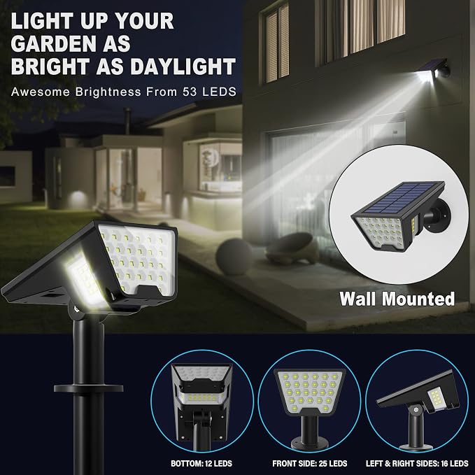 Solar Spot Lights Outdoor, 53 LEDs IP65 Waterproof Solar Lights Outdoor - Image 5