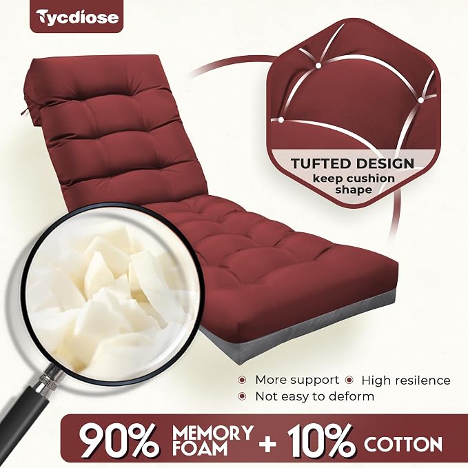 Outdoor Lounge Chair Cushion, Waterproof Replacement Chaise Lounge Cushions - Image 5