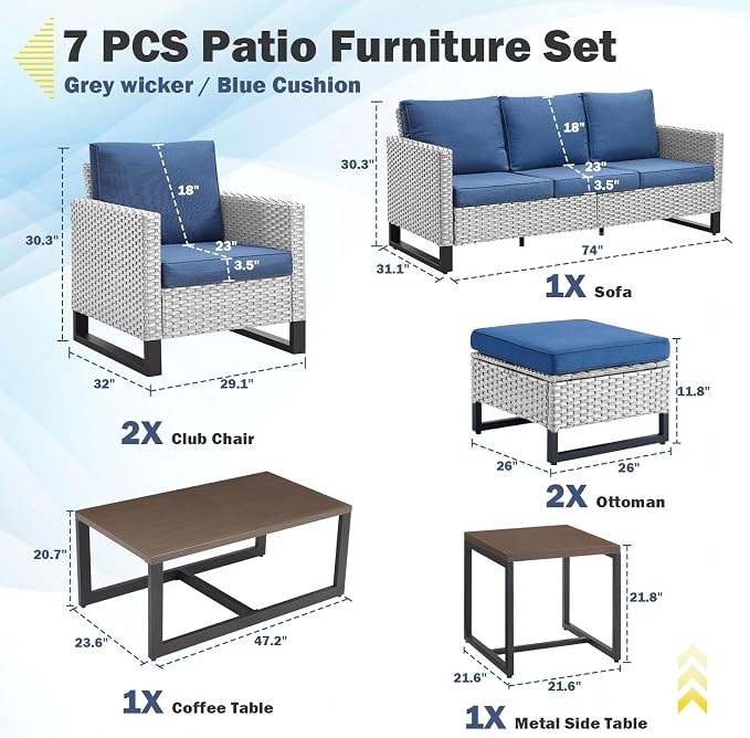 Belord 7 Piece Outdoor Furniture Patio Wicker Sofa Set, Oversize Outdoor Dining - Image 2