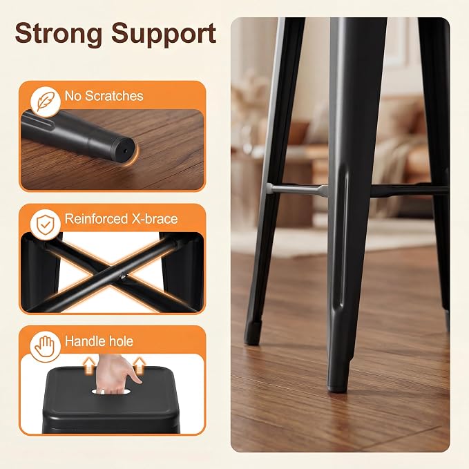 Shahoo 30 Inches Metal Bar Stools Counter Height Stackable Backless Stools - Image 4