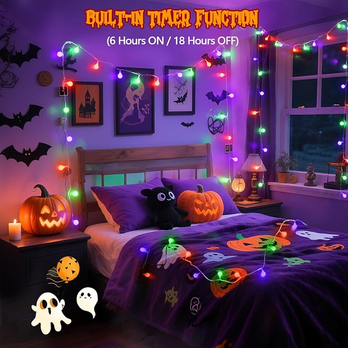 Connectable Orange Purple and Green Halloween Lights Outdoor Indoor - 43FT - Image 4