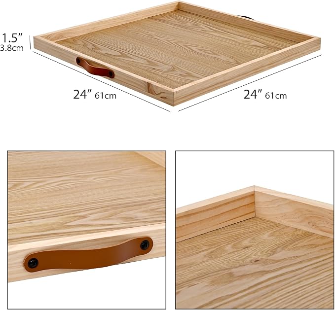 SwallowLiving 24 x 24 Inches Extra Large Square Wood Ottoman Tray - Image 4
