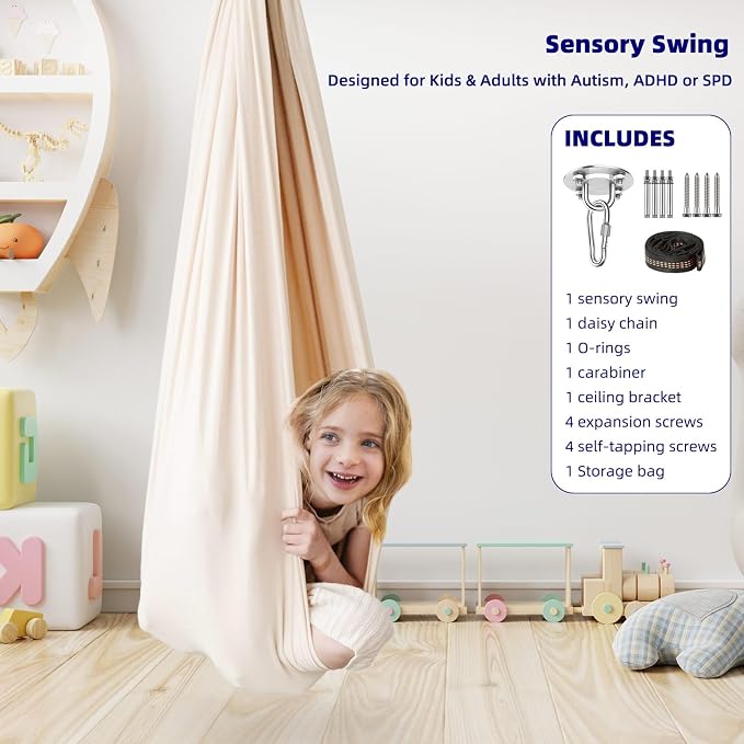 Sensory Swing Chairs for Kids, Indoor & Outdoor Hanging Therapy Cuddle Hammock - Image 3