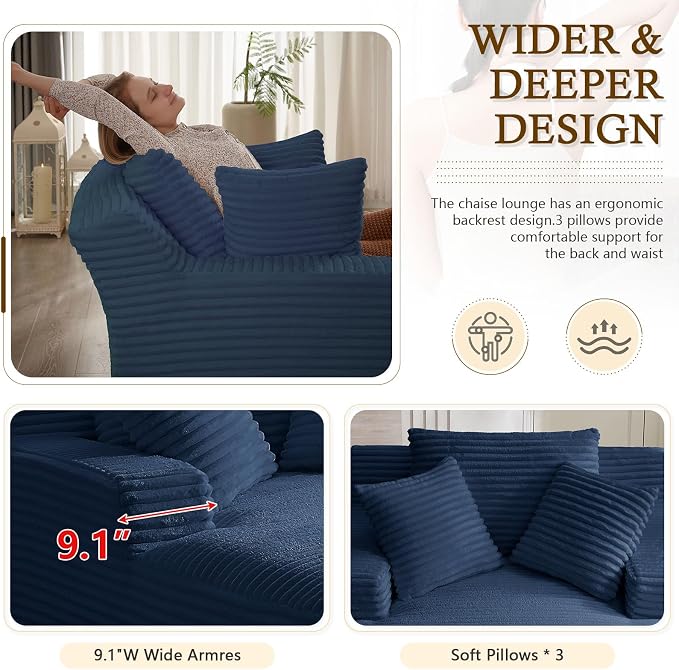 ODUWA Oversized Chaise Lounge Indoor, Sofa Bed - Image 3