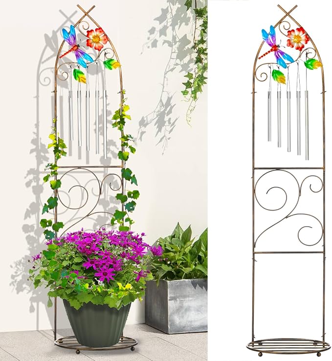 Plant Stands with Garden Trellis, 48” Metal Standing Wind Chimes Plant Pot by LEWIS%26WAYNE