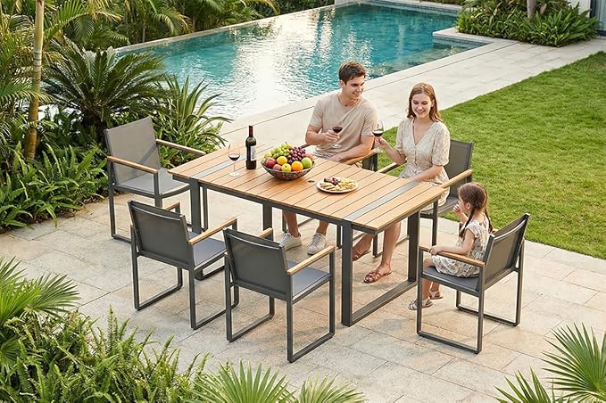 Outdoor Dining Set, HDPS + Aluminum Patio Table and Chairs Set - Image 8