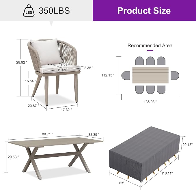 PURPLE LEAF 9 Pieces Patio Dining Set - Image 9