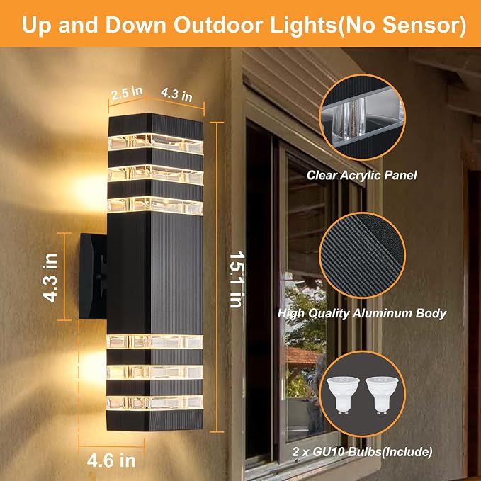 DASTOR 4 Pack Modern Outdoor Wall Lights, 15.1'' Up and Down Porch Lights - Image 4