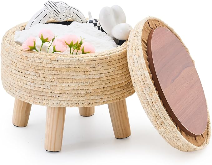 Cpintltr Storage Ottoman Poufs Handwoven Footstool Natural Seagrass Round by CpintltrFruniture