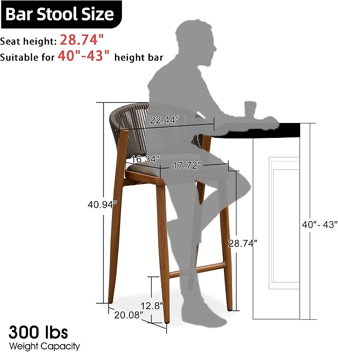 PURPLE LEAF Bar Stool Set of 4 Outdoor Patio Bar Chair - Image 2