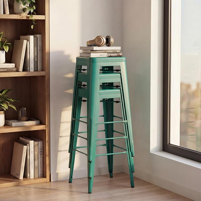 Shahoo 30 Inches Metal Bar Stools Counter Height Stackable Backless Stools - Image 7