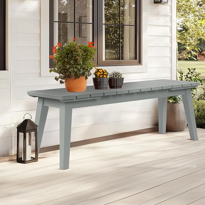 VINGLI Outdoor Wooden Bench, 45” 2-Person Backless Dining Bench, Weatherproof - Image 2