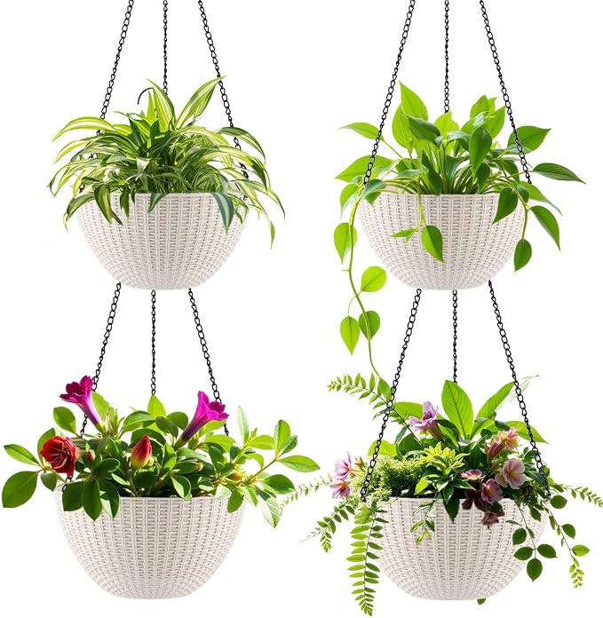 Hanging Planters for Indoor Outdoor Plants 8 and 10 Inch, 4 Packs Hanging by RooTrimmer