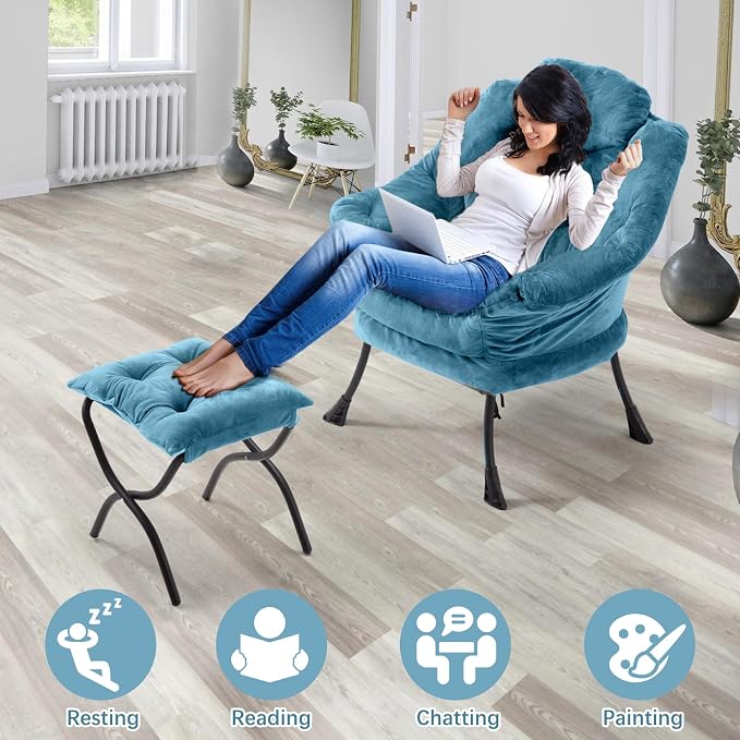 Lazy Chair with Folding Ottoman, Leisure Sofa Chair, Soft Fabric Armchair with - Image 7