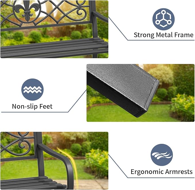 SHGJ&SOFT Outdoor Bench, Garden Bench, Outdoor Metal Frame Patio Park Bench - Image 6