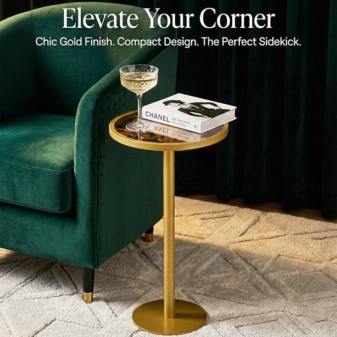 Gold Drink Table, Indoor Outdoor Small Round Side Table - Image 3