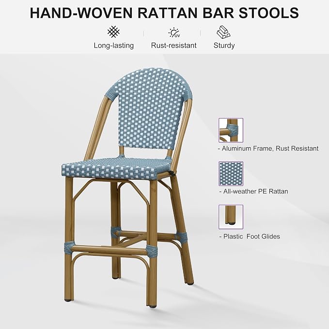 PURPLE LEAF French Counter Height Bar Stools Set of 2 Bamboo Print Finish - Image 8