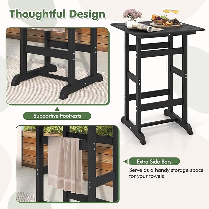 Giantex 42" Height Outdoor Tall Bar Table, HDPE Square Pub Table - Image 6