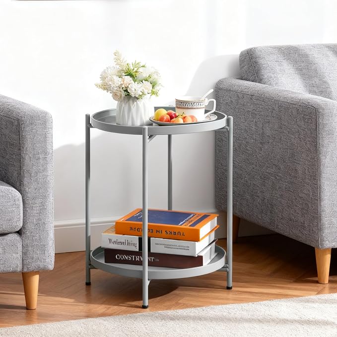 HollyHOME 2-Tier Round Side Table, Outdoor Small Folding Accent Stand - Image 7