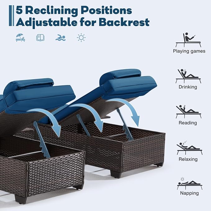 Outdoor Lounge Chairs, Pool Lounge Chairs Set of 2, Outdoor Chaise Lounge - Image 5