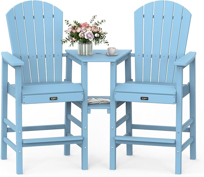 VINGLI Tall Adirondack Chairs Set of 2, All Weather HDPE Bar Height Adirondack by VINGLI