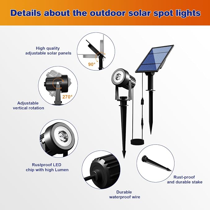 APONUO Solar Spot Lights Outdoor 2-in-1 Solar Landscape Lighting Dusk to Dawn - Image 7