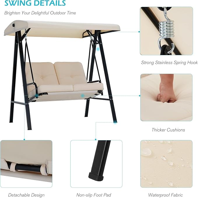 AECOJOY 2-Seat Outdoor Patio Swing Chair - Image 8