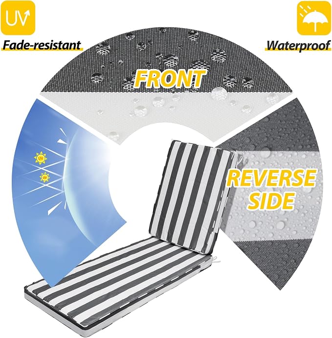 AAAAAcessories Outdoor Chaise Lounge Cushions, Fade-Resistant, Waterproof Patio - Image 3