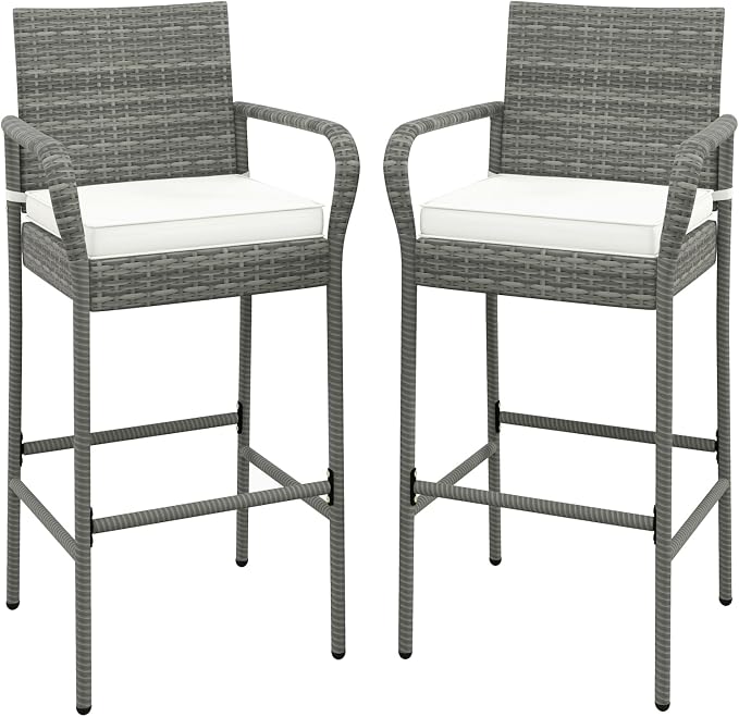 COSTWAY Wicker Bar Stools Set of 2, Patio Bar Height Chairs by COSTWAY
